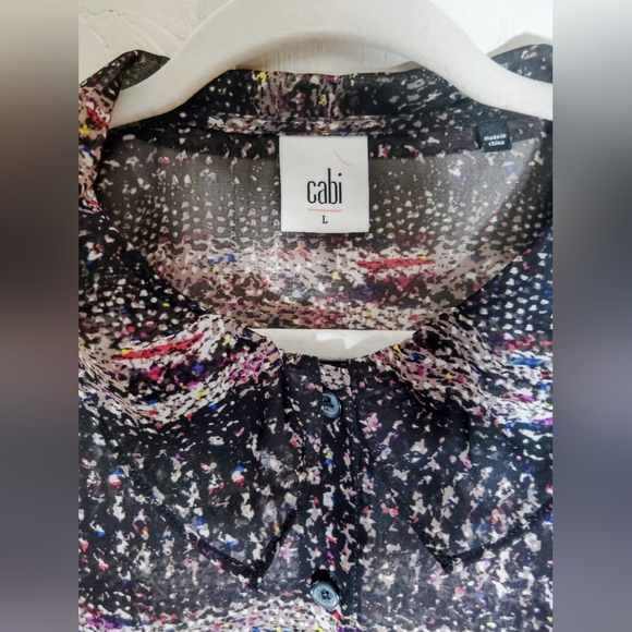 CLEAN!! CAbi, Multicolor Button Down Sheer Long Sleeve Blouse. Size L - Picture 3 of 8